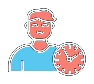 Saat simgesi olan adam, Zaman Yönetimi sembolü, vektör illüstrasyonu 