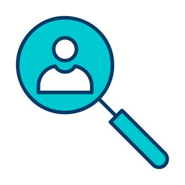 Arama simgesi, insan avatarıyla büyüteç, vektör illüstrasyonu