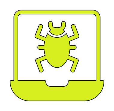 Düz Virüs Virüslü Laptop Simgesi - Kötü amaçlı yazılım vektörü 