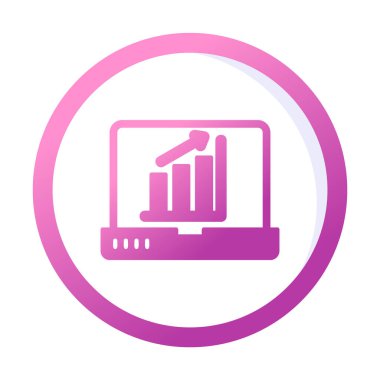 Dizüstü bilgisayar ekran simgesi üzerindeki bar grafiği, vektör illüstrasyonu