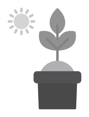 Güneş ve bitki saksı ikonunda. Vektör çizimi. Fotosentez sembolü 