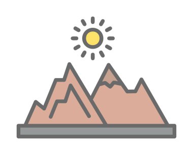 Dağların ve güneşin simgesi. vektör illüstrasyonu