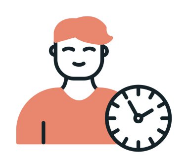 Saat simgesi olan adam, Zaman Yönetimi sembolü, vektör illüstrasyonu 