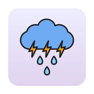 Gök gürültülü yağmurlu bulut sembolü, hava durumu ikonu, vektör illüstrasyonu 