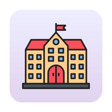 Üniversite binası ikonu. Düz renk tasarımı. vektör illüstrasyonu.                           