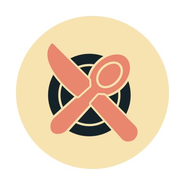 bıçak ve çatal tabakta, yemek ikonu, vektör illüstrasyonu  