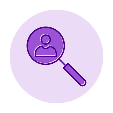 Arama simgesi, insan avatarıyla büyüteç, vektör illüstrasyonu