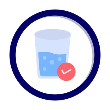 Kabarcıklı bir bardak su ve simge vektör illüstrasyonunu işaretle 