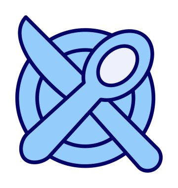 bıçak ve çatal tabakta, yemek ikonu, vektör illüstrasyonu  