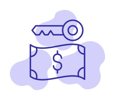 Dolar para birimi ve anahtar simgesi, Fidye yazılımı konsepti, vektör illüstrasyonu  