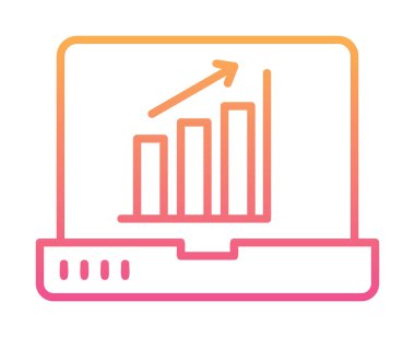 Dizüstü bilgisayar ekran simgesi üzerindeki bar grafiği, vektör illüstrasyonu