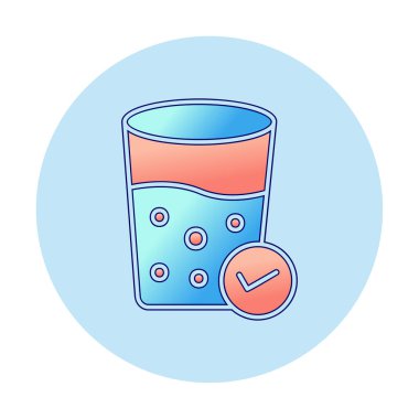 Kabarcıklı bir bardak su ve simge vektör illüstrasyonunu işaretle 