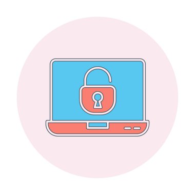 Basit düz dizüstü bilgisayar Aygıtı Kilitli simge vektör çizimi