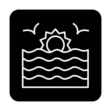 Basit düz gün batımı ve deniz vektörü 