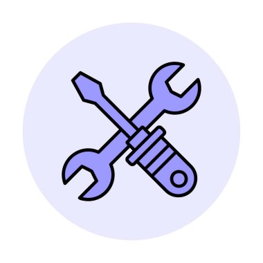 İngiliz anahtarı ve tornavida ikonu. Web için araç vektör simgesinin özet çizimi                              