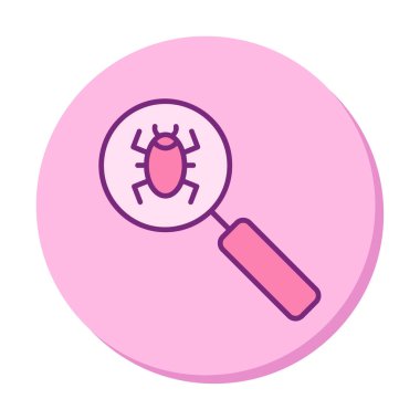 Böcekli büyüteç, virüs tespit simgesi, vektör illüstrasyon tasarımı 