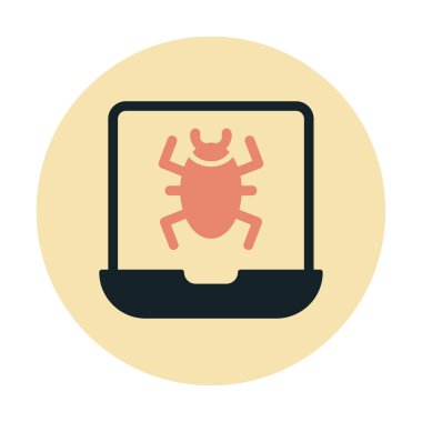 Düz Virüs Virüslü Laptop Simgesi - Kötü amaçlı yazılım vektörü 