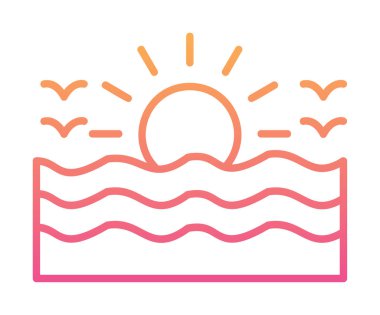 Uçan martılar ikonuyla güneş ve denizin vektör çizimi 