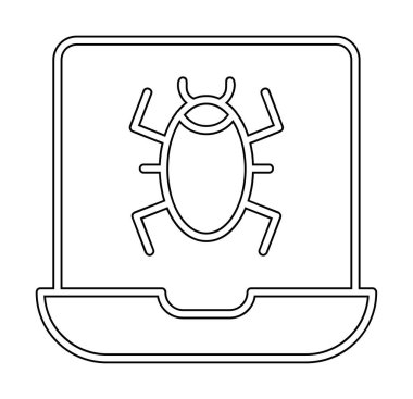 Düz Virüs Virüslü Laptop Simgesi - Kötü amaçlı yazılım vektörü 