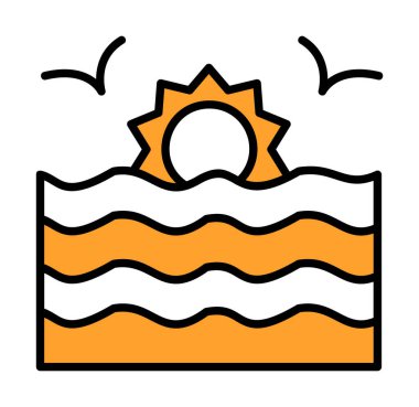 Basit düz gün batımı ve deniz vektörü 