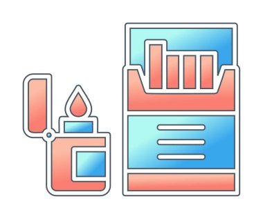 Sigara ve daha hafif ikonlu tütün sembolü, vektör illüstrasyonu 