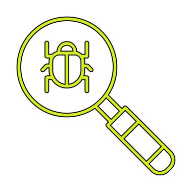 Böcekli büyüteç, virüs tespit simgesi, vektör illüstrasyon tasarımı 