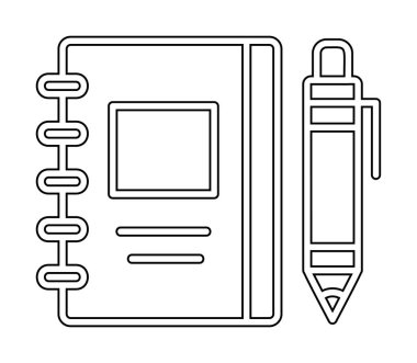 Çizim defteri ve kalem simgesi, vektör illüstrasyonu  