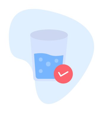 Kabarcıklı bir bardak su ve simge vektör illüstrasyonunu işaretle 