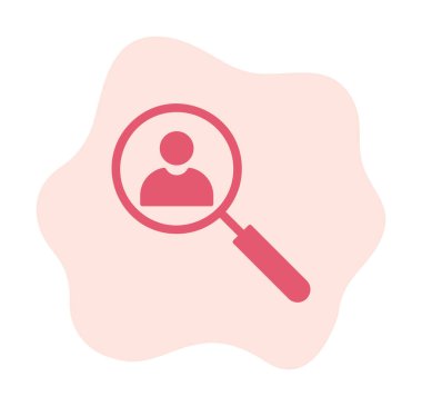 Arama simgesi, insan avatarıyla büyüteç, vektör illüstrasyonu