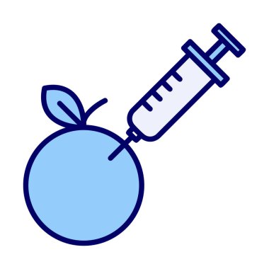 Gmo Food, şırınga ikonlu elma, vektör illüstrasyonu 