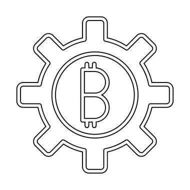 Bitcoin dişli çizgisi simgesi, vektör illüstrasyonu 