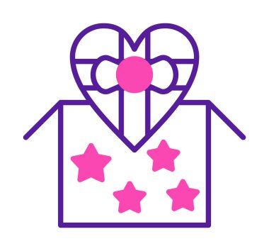 Basit kalp hediye kutusu, sevgililer günü konsepti, vektör illüstrasyonu