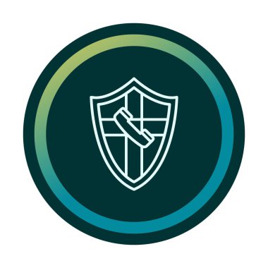 Eski moda telefon ahizesi simgesi olan bir kalkan. Güvenli telefon hattı. vektör çizimi tasarımı