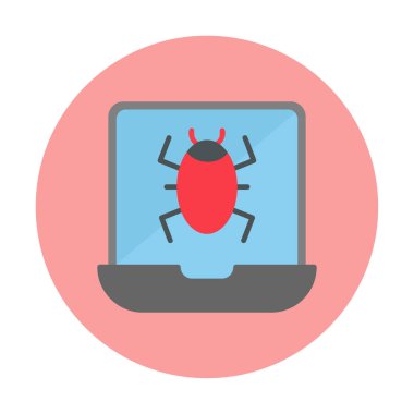 Virüs bulaşmış dizüstü bilgisayar web simgesi, vektör illüstrasyonu