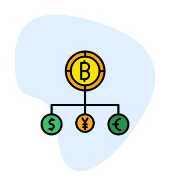 Bitcoin, dolar, avro ve yen sembollü para birimi yapısı 