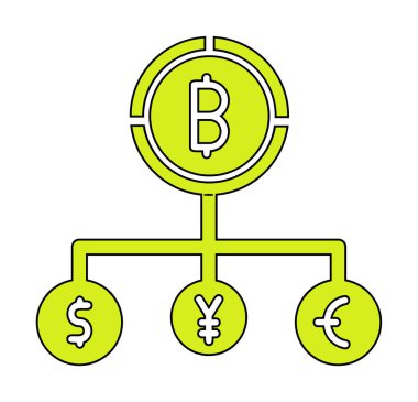 Bitcoin, dolar, avro ve yen sembollü para birimi yapısı 