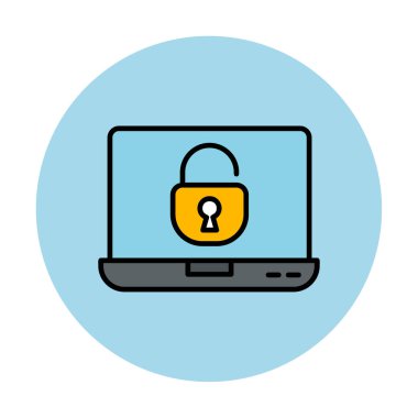 Basit düz dizüstü bilgisayar Aygıtı Kilitli simge vektör çizimi