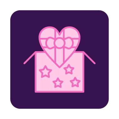 Basit kalp hediye kutusu, sevgililer günü konsepti, vektör illüstrasyonu