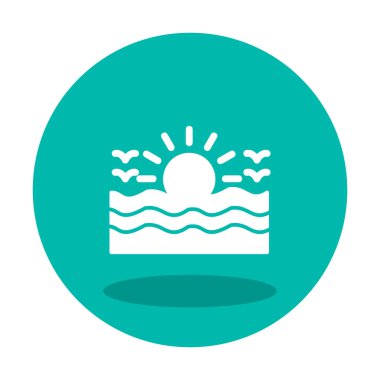 Uçan martılar ikonuyla güneş ve denizin vektör çizimi 