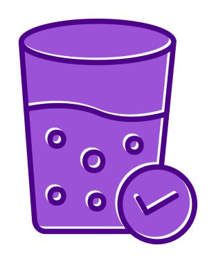 Kabarcıklı bir bardak su ve simge vektör illüstrasyonunu işaretle 