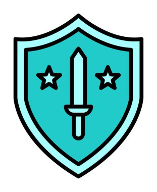 Kılıç vektör ağ simgesine sahip Askeri Kalkan, vektör illüstrasyonu 