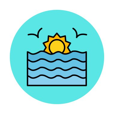 Basit düz gün batımı ve deniz vektörü 