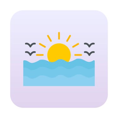 Uçan martılar ikonuyla güneş ve denizin vektör çizimi 