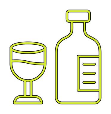 Şarap kadehi simgesi olan şişe, vektör illüstrasyonu 