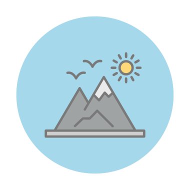 Dağların ve güneşin simgesi. vektör illüstrasyonu