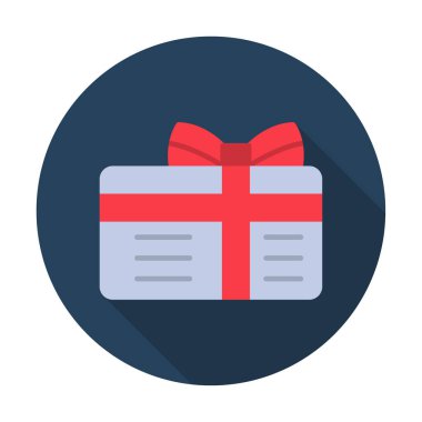 Kurdeleli hediye kutusu ve yay düz simge, vektör illüstrasyonu