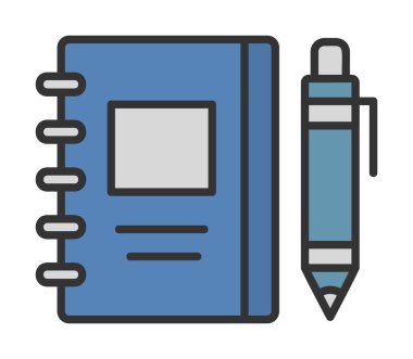 Çizim defteri ve kalem simgesi, vektör illüstrasyonu  