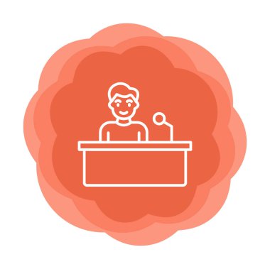 Yorumcular konuşma standında konuşma yapıyorlar, vektör illüstrasyonu