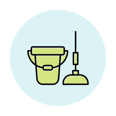 kova ve paspas simgesi, vektör illüstrasyonu  