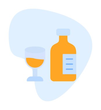 Şarap kadehi simgesi olan şişe, vektör illüstrasyonu 